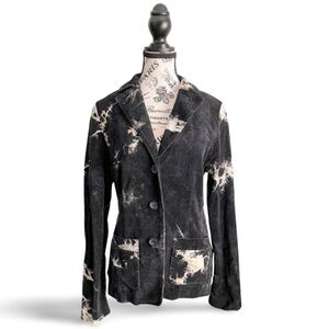 🇨🇦 Vintage 90s Terranostra Black Corduroy Tie Dye Bleach Blazer Size Medium